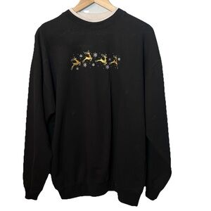 Vintage Christmas Sweatshirt Embroidered Reindeer 90’s M&C Crewneck size XL
